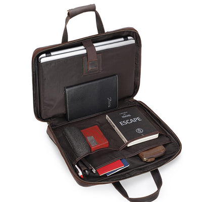 Maletín Ejecutivo de Cuero Crazy Horse Retro Ultradelgado para Hombre - Image 11