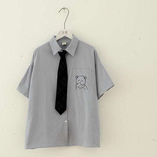 Camisa Escolar Suelta Estilo Japonés con Corbata - Manga Corta Versátil - Image 7