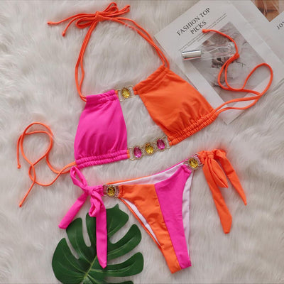 Bikini Bandage Patchwork Diamante Cristal - Traje de Baño Europeo Dividido - Image 8