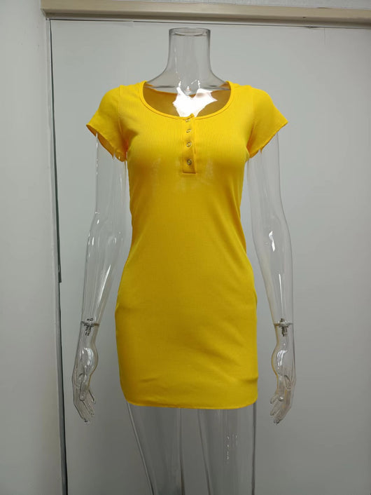 Vestido Corto con Botones de Corte Cadera - Estilo Europeo y Americano - Image 35