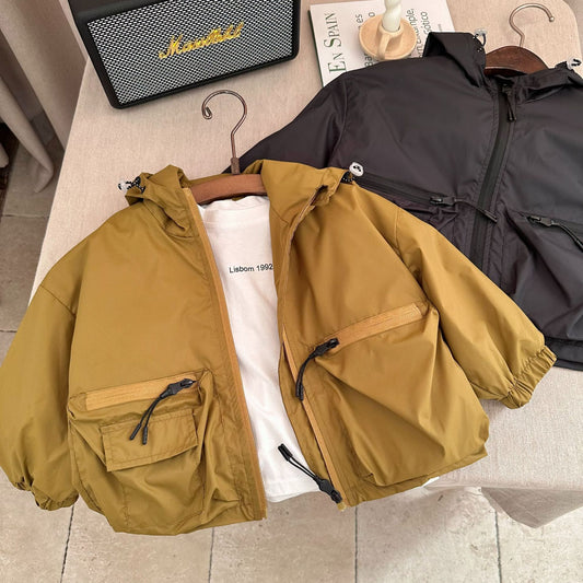Chaqueta Impermeable Niño Color Sólido con Capucha