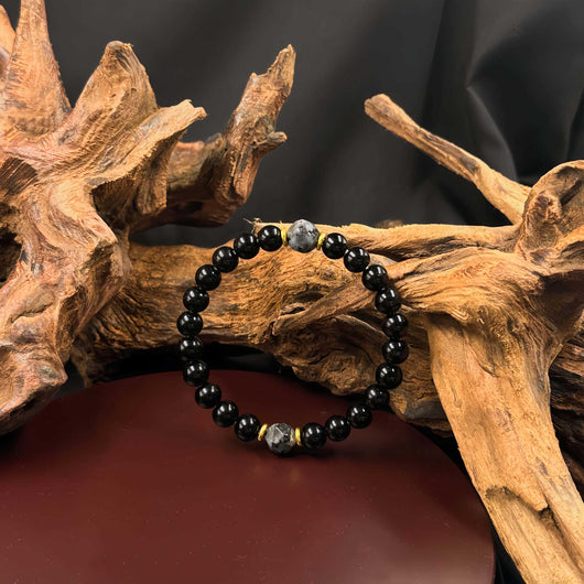Pulsera Elástica Obsidiana Retro Tejida a Mano para Hombre - Image 4