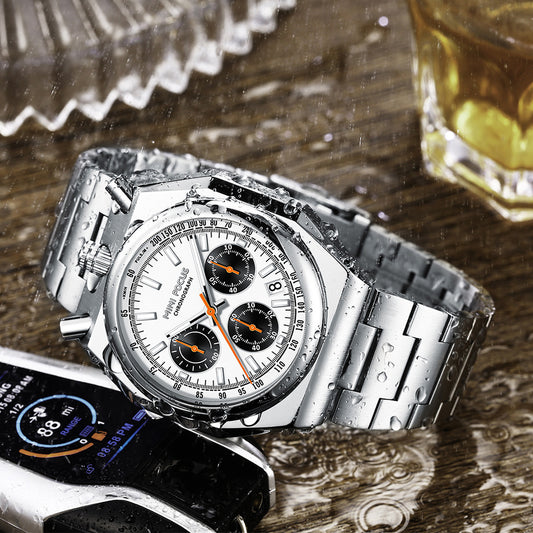 Reloj de Pulsera Multifunción Retro con Correa de Acero Inoxidable