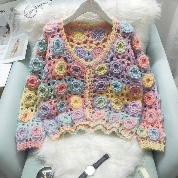 Cardigan Tejido a Mano en Lana Gruesa para Mujer - Abrigo Crochet Artesanal