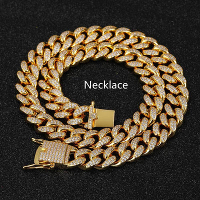 Cadena Cubana Hip Hop 12mm Chapada en Oro Real con Diamantes Completos - Image 10