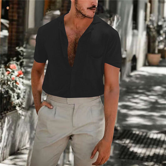 Camisa de Lino Casual para Hombre de Manga Corta - Image 11