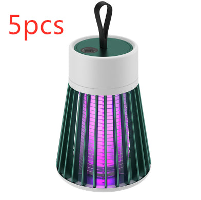 White and grey electric mosquito killer lamp with a purple UV light, featuring a conical cage and top handle. - Image 11