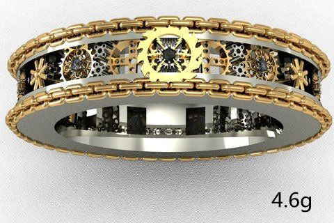 Anillos de Engranajes Tallados Plata Antigua para Hombre y Mujer - Image 10