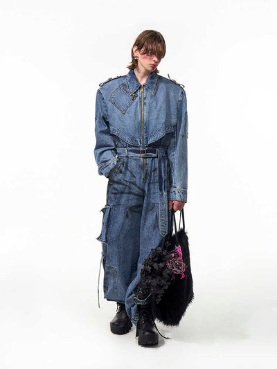 Mono Vaquero Hombre Azul Lavado con Cierre - Estilo Urbano Desgastado - Image 4