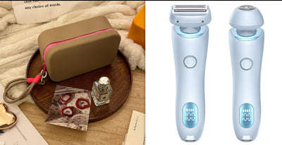 Light blue 2-in-1 electric shaver for women with interchangeable foil and epilator heads, digital display. - Image 20