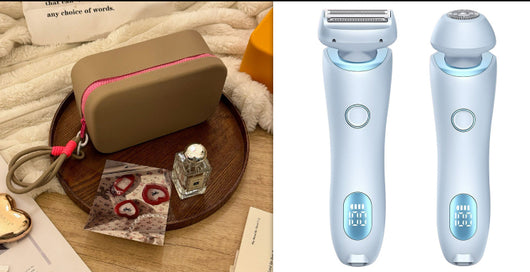 Light blue 2-in-1 electric shaver for women with interchangeable foil and epilator heads, digital display. - Image 20