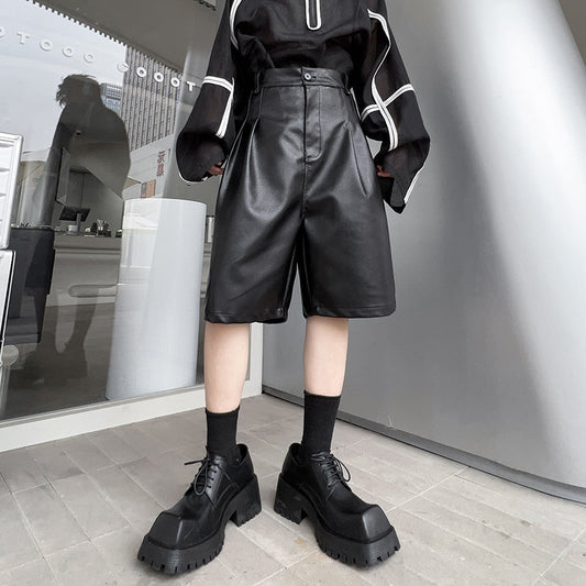 Pantalones Casuales de Piel Sintética con Corte Relajado para Hombre