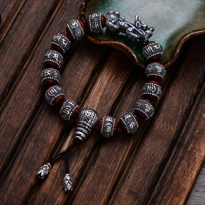 Pulsera Mantra de Plata Pura con Sándalo Rojo Retro - Image 5