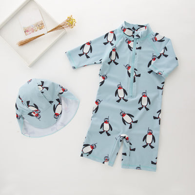 Traje de Baño Infantil Protección Solar Manga Larga con Gorro Pingüino - Image 9