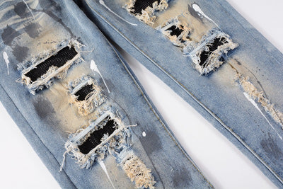 Jeans Vintage con Parches de Strass y Tinta Splash - Estilo Europeo Americano - Image 18