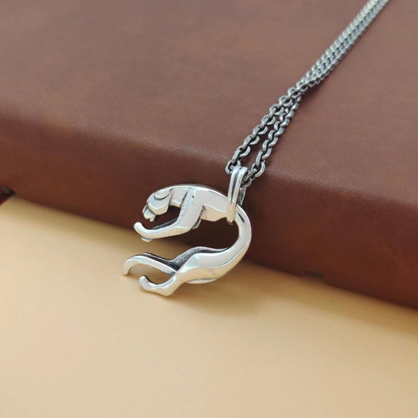 Collar de Plata Esterlina 925 con Cabeza de Leopardo Creativo