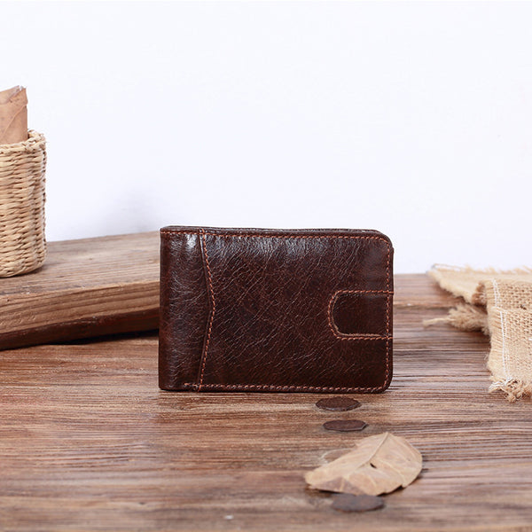 Billetera Corta de Cuero Engrasado para Hombre con Porta Tarjetas