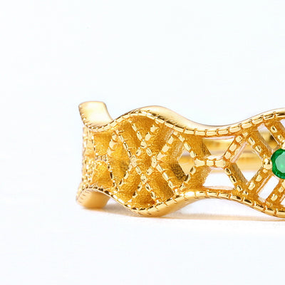 Anillo Geométrico de Esmeralda Natural Lujo Minimalista - Image 3