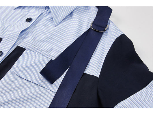 Camisa de Moda con Ribetes en Contraste Azul - Image 4