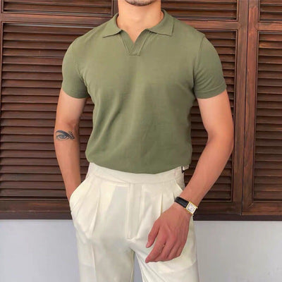Camiseta Slim Cuello Solapa Manga Corta Tejida para Hombre