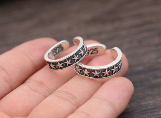 Anillo de Plata Esterlina con Estrella de Cinco Puntas Personalizado para Parejas
