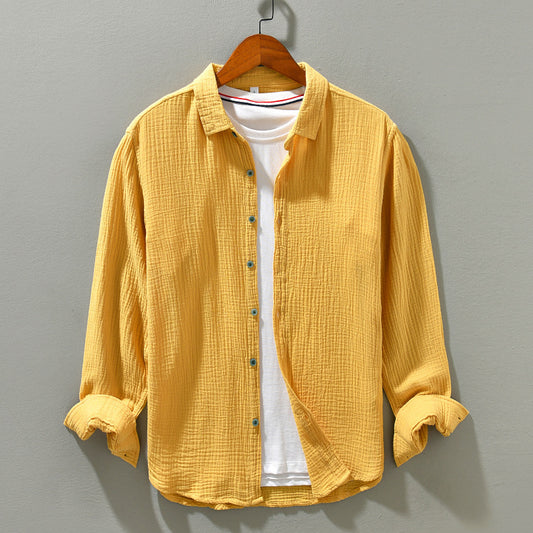 Camisa Manga Larga Algodón Puro Color Sólido para Hombre