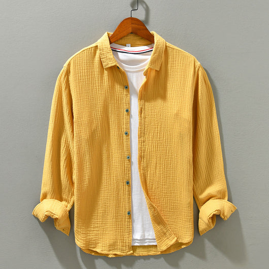 Camisa Manga Larga Algodón Puro Color Sólido para Hombre