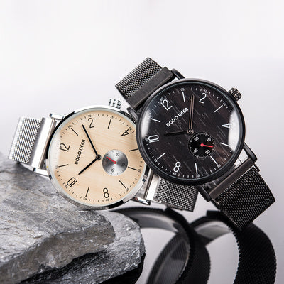 Reloj de Moda con Esfera de Madera y Diseño Dimple Unisex