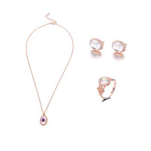 Conjunto de Joyas de Gemas Brillantes - Collar, Aretes y Anillo Tendencia Europa - Image 3