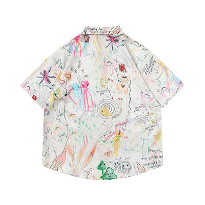 Camisa Suelta Estampado Graffiti Manga Corta para Hombre - Image 2