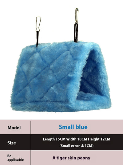 Small pink quilted plush bird's nest hammock with two metal hooks, ideal for parrots and small birds. - Image 2