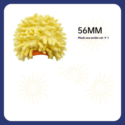 Yellow plush sea urchin toy cover, 56mm in diameter, designed for a smart rechargeable dog toy. - Image 3