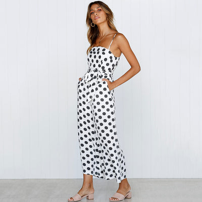 Jumpsuit Largo sin Mangas con Escote Halter y Lunares