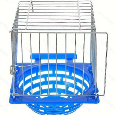 Small parrot breeding box with a blue plastic base and white wire cage, designed for bird nesting. - Image 4