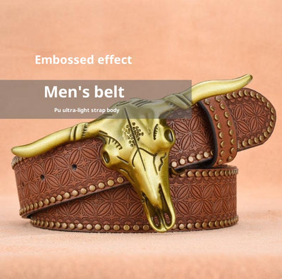 Cinturón de Cuero Genuino para Hombre con Remaches Grabados - Image 9