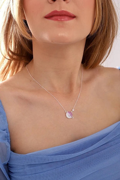 Collar de Plata 925 con Piedra Degradada Roja - Diseño Planetario