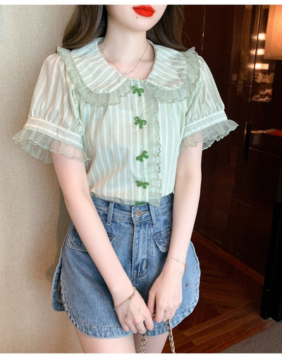 Blusa de Chifón con Cuello Muñeca y Mangas de Encaje - Image 22