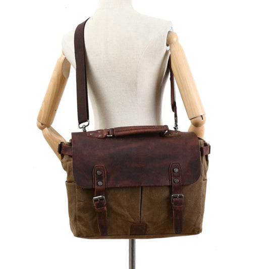 Bolsa para Laptop Vintage de Cuero y Lona para Hombre