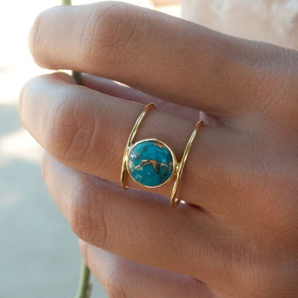 Anillo Doble de Turquesa - Diseño Minimalista y Elegante