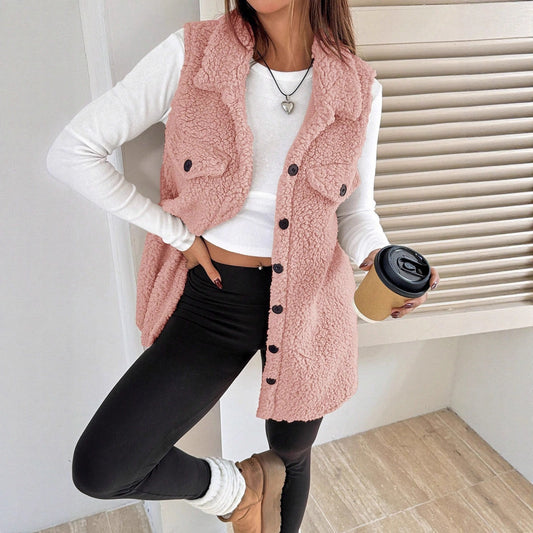 Chaleco Cardigan de Botones Abiertos en Felpa Premium