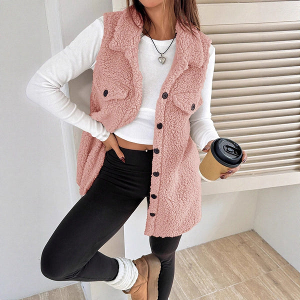 Chaleco Cardigan de Botones Abiertos en Felpa Premium