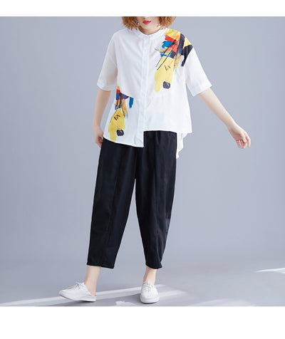 Conjunto de Lino Mujer Talla Grande: Blusa Chiffon y Pantalón Ancho Casual - Image 9