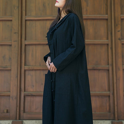 Abrigo Largo Cortavientos de Algodón y Lino para Mujer - Image 4