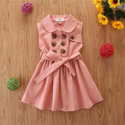 Vestido Tricolor sin Mangas con Doble Botonadura para Niñas - Image 7