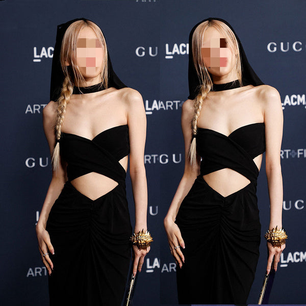 Vestido Crop Envolvente con Capucha - Estilo Red Carpet