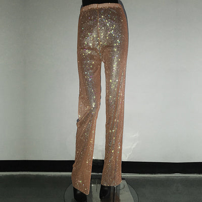 Pantalones Anchos de Tiro Alto con Detalles de Strass y Malla - Image 11