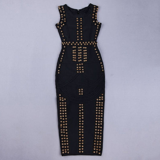 Vestido Midi Elegante con Detalles de Remaches y Brillos - Image 15