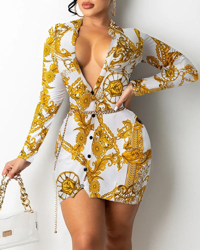 Vestido Midi Estampado Cuello en V Manga Larga - Image 11