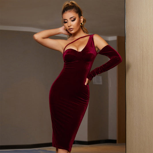 Vestido Velvet Dorado Elegancia para Alfombra Roja