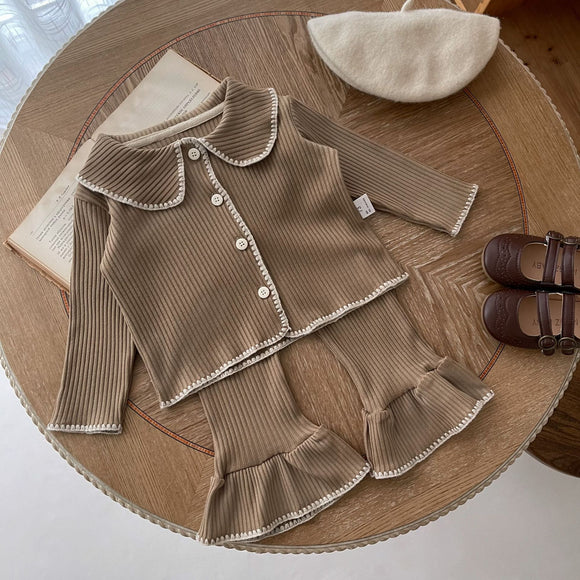 Conjunto de Dos Piezas Cardigan Tejido y Pantalón Acampanado para Bebé